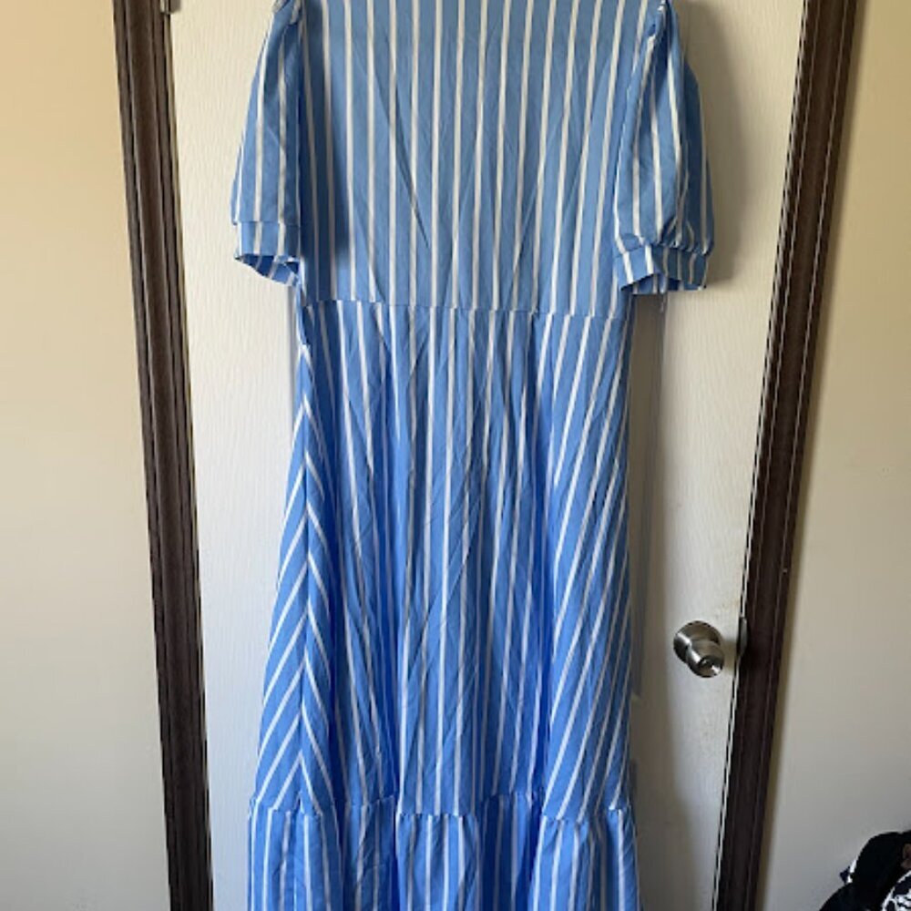 Temu | Striped Bltd Shirt Maxi Dress | Light Blue/White | Size XL/12 | Worn Once - Picture 6 of 8